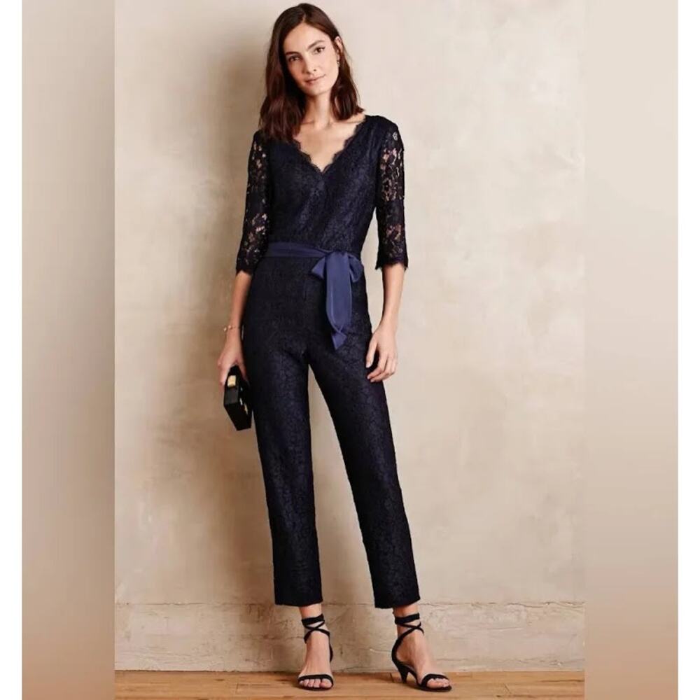 Elevenses Navy Blue Lace V-Neck Jumpsuit Women's - Size 12‎